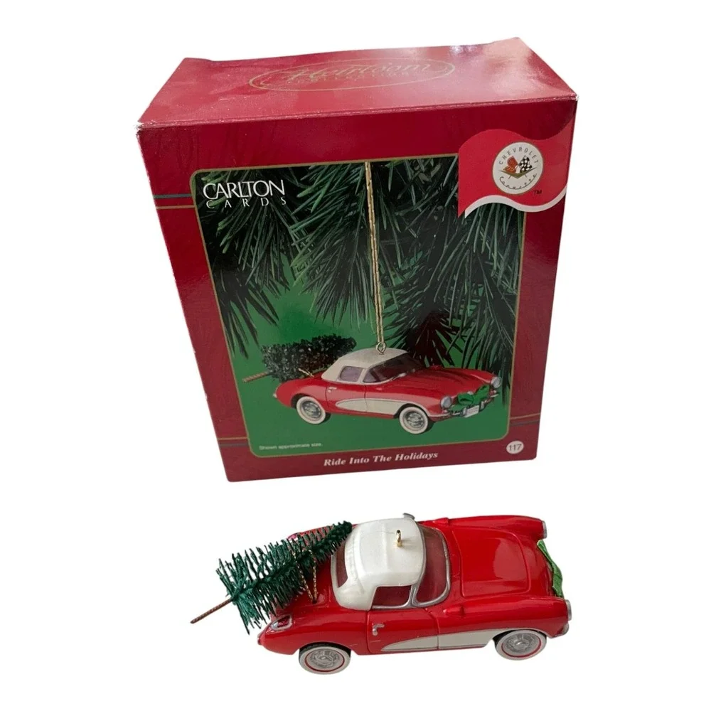 Carlton Cards 1956 Chevrolet Corvette Red Car Christmas Ornament w/ Tree NIB